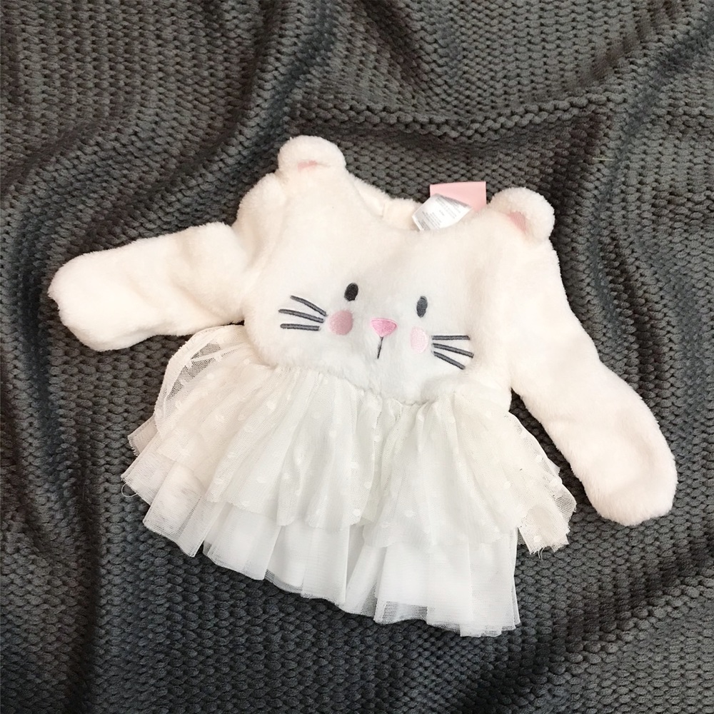 Little Lass White Cat Mouse Faux Fur Tutu Dress